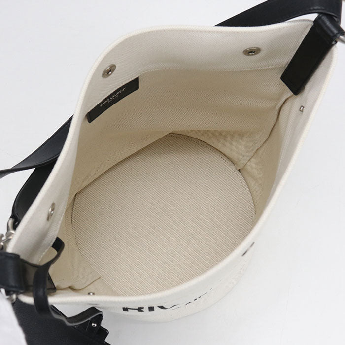 Saint Laurent リヴ ゴーシュ キャンバス バケットバッグ ショルダーバッグ - ホワイト