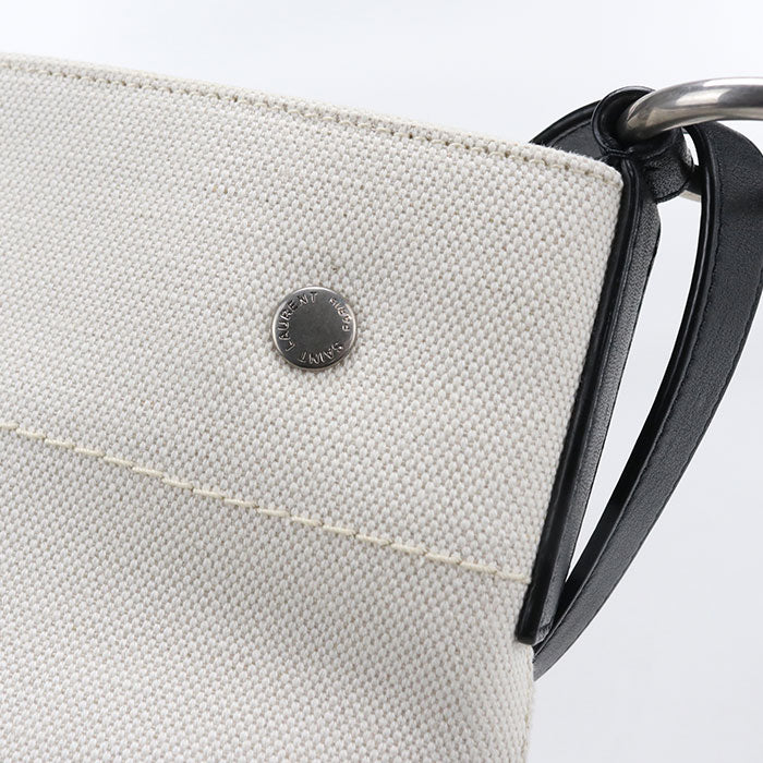 Saint Laurent リヴ ゴーシュ キャンバス バケットバッグ ショルダーバッグ - ホワイト