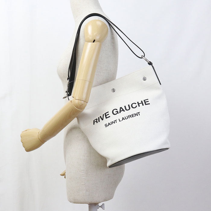 Saint Laurent リヴ ゴーシュ キャンバス バケットバッグ ショルダーバッグ - ホワイト