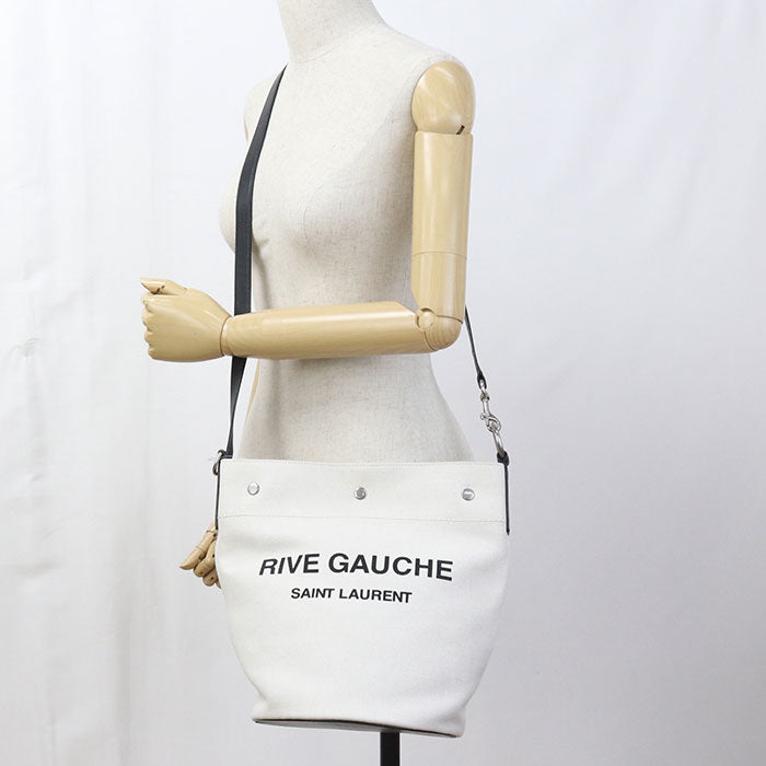 Saint Laurent リヴ ゴーシュ キャンバス バケットバッグ ショルダーバッグ - ホワイト