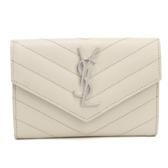 Saint Laurent モノグラム スモール エンベロープウォレット キャビアスキン カードケース - ホワイト