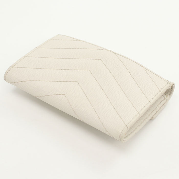 Saint Laurent モノグラム スモール エンベロープウォレット キャビアスキン カードケース - ホワイト