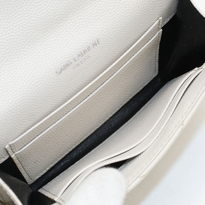 Saint Laurent モノグラム スモール エンベロープウォレット キャビアスキン カードケース - ホワイト