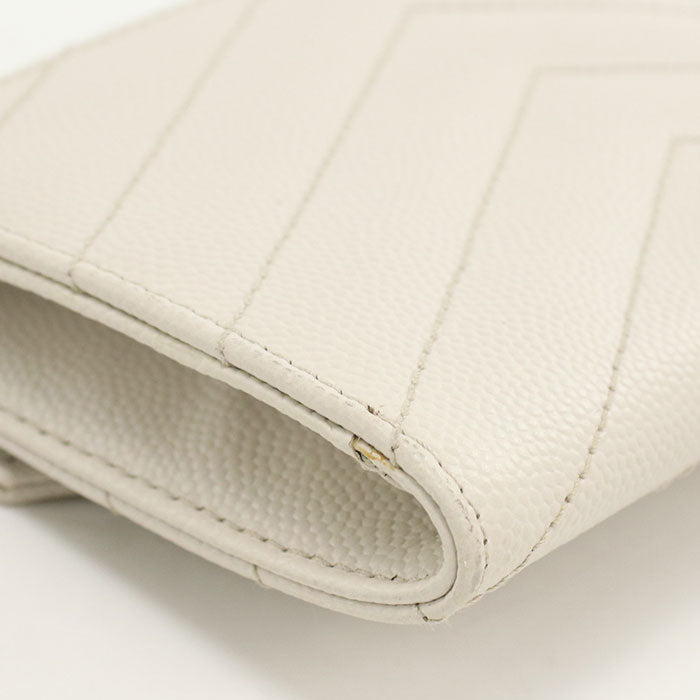 Saint Laurent モノグラム スモール エンベロープウォレット キャビアスキン カードケース - ホワイト