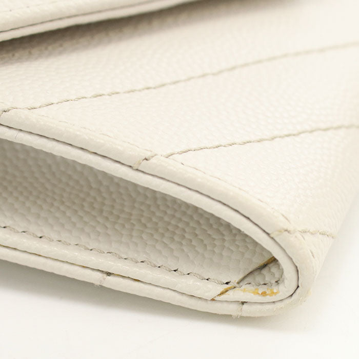 Saint Laurent モノグラム スモール エンベロープウォレット キャビアスキン カードケース - ホワイト