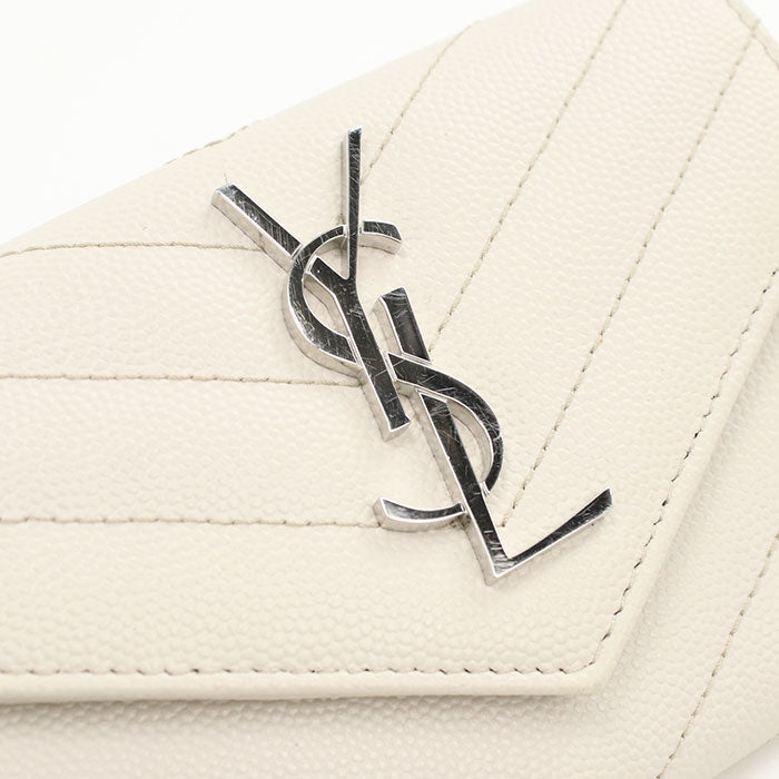 Saint Laurent モノグラム スモール エンベロープウォレット キャビアスキン カードケース - ホワイト