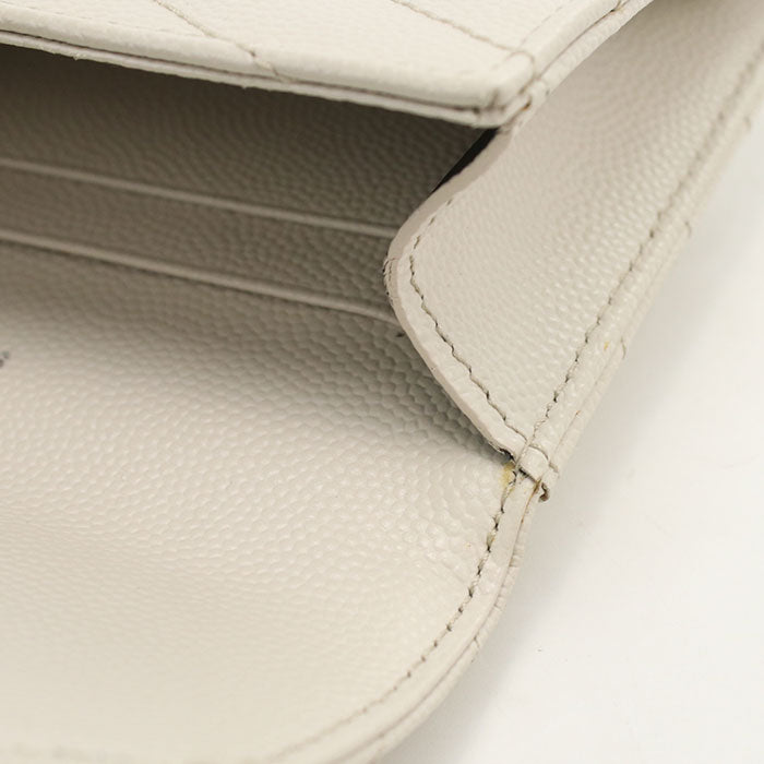 Saint Laurent モノグラム スモール エンベロープウォレット キャビアスキン カードケース - ホワイト