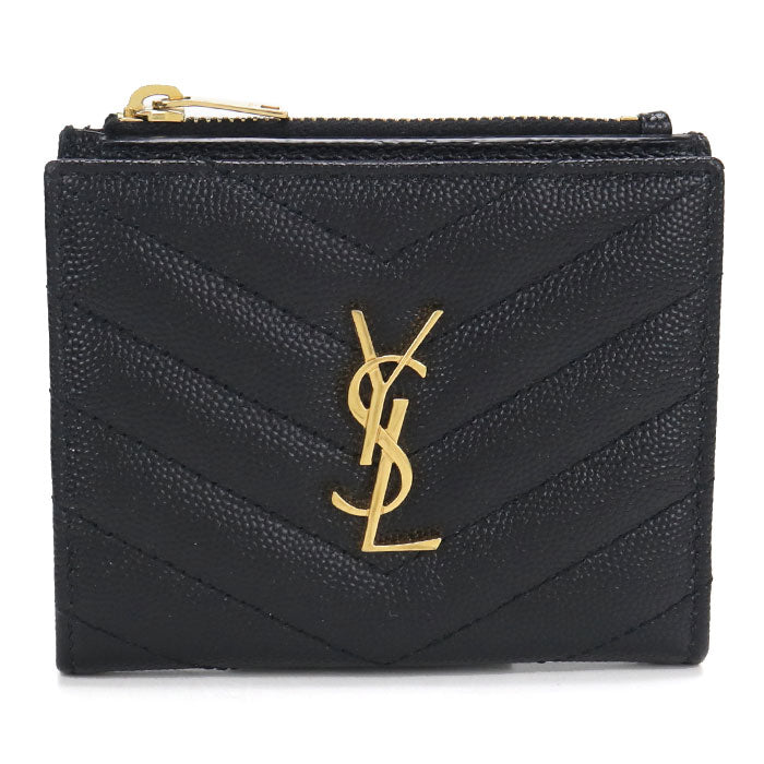 Saint Laurent モノグラム スモール エンベロープ キャビアスキン 二つ折り財布 コンパクトウォレット - ブラック