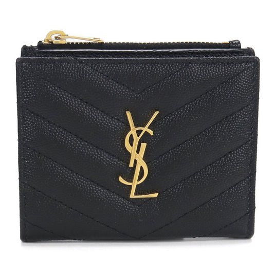 Saint Laurent モノグラム スモール エンベロープ キャビアスキン 二つ折り財布 コンパクトウォレット - ブラック