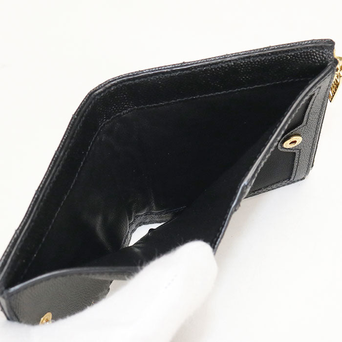 Saint Laurent モノグラム スモール エンベロープ キャビアスキン 二つ折り財布 コンパクトウォレット - ブラック