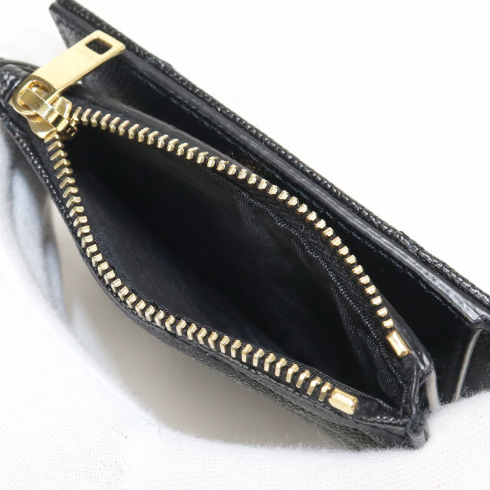 Saint Laurent モノグラム スモール エンベロープ キャビアスキン 二つ折り財布 コンパクトウォレット - ブラック