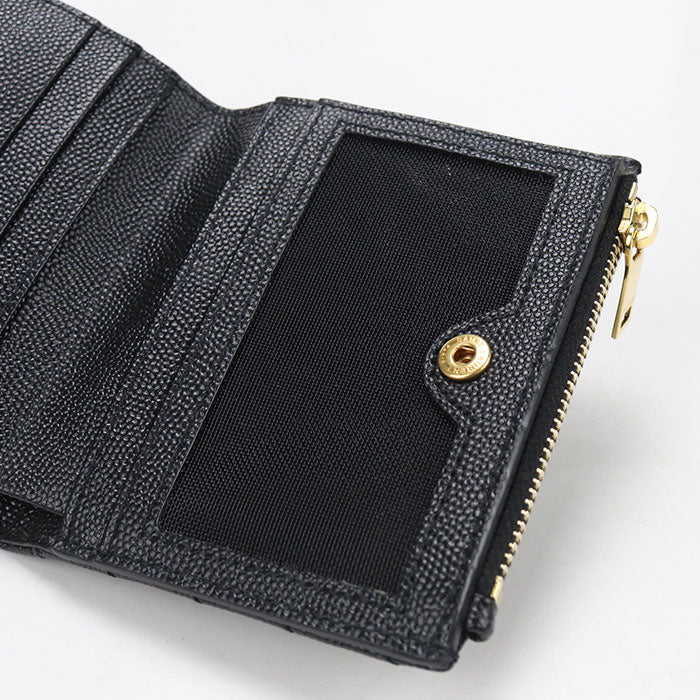 Saint Laurent モノグラム スモール エンベロープ キャビアスキン 二つ折り財布 コンパクトウォレット - ブラック