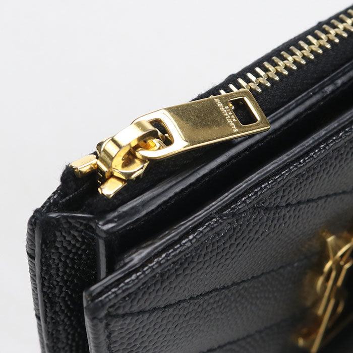 Saint Laurent モノグラム スモール エンベロープ キャビアスキン 二つ折り財布 コンパクトウォレット - ブラック