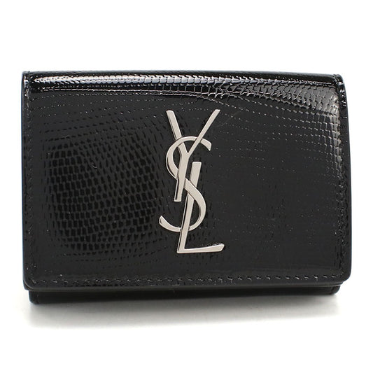 Saint Laurent カサンドラ タイニーウォレット パテントレザー 三つ折り財布 コンパクトウォレット - ブラック