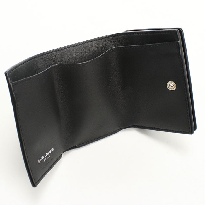 Saint Laurent カサンドラ タイニーウォレット パテントレザー 三つ折り財布 コンパクトウォレット - ブラック