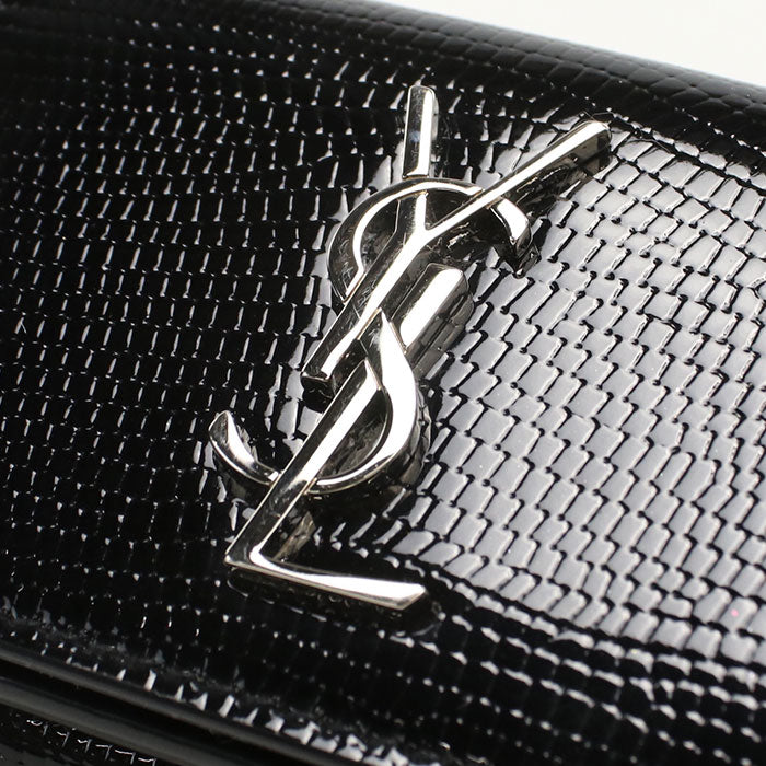 Saint Laurent カサンドラ タイニーウォレット パテントレザー 三つ折り財布 コンパクトウォレット - ブラック