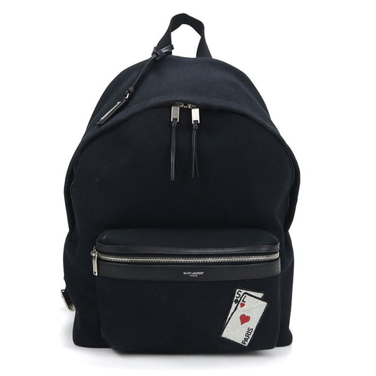Saint Laurent City Playing Card Patch Canvas Backpack - Black