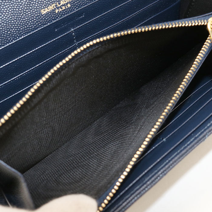 Saint Laurent カサンドラ ラージ フラップウォレット キャビアスキン 二つ折り長財布 ロングウォレット - ネイビー