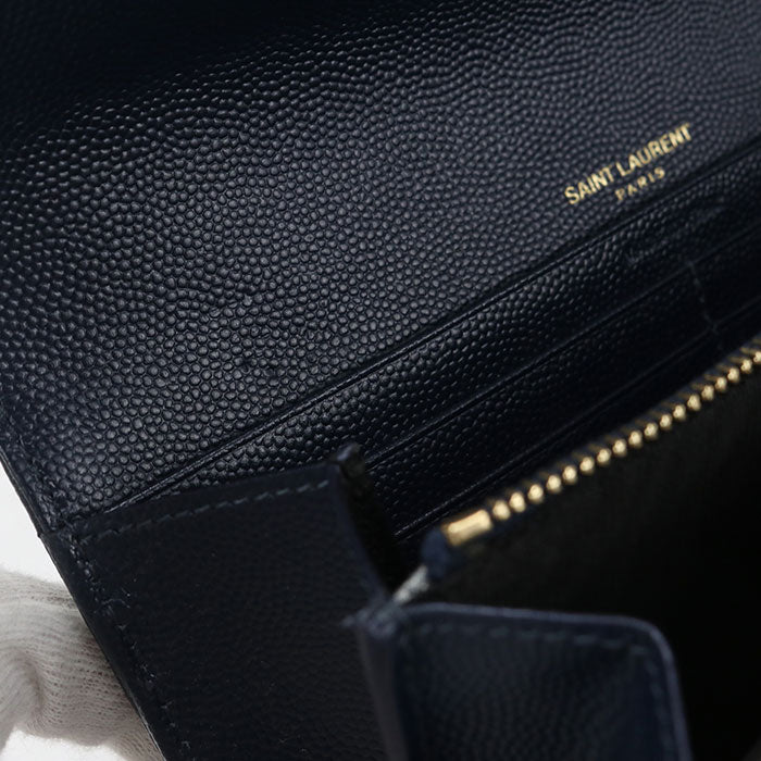 Saint Laurent カサンドラ ラージ フラップウォレット キャビアスキン 二つ折り長財布 ロングウォレット - ネイビー