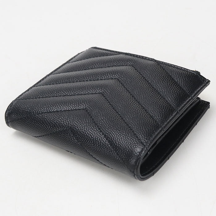 Saint Laurent カサンドラ モノグラム キャビアスキン 二つ折り財布 コンパクトウォレット - ブラック