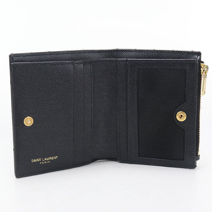 Saint Laurent カサンドラ モノグラム キャビアスキン 二つ折り財布 コンパクトウォレット - ブラック