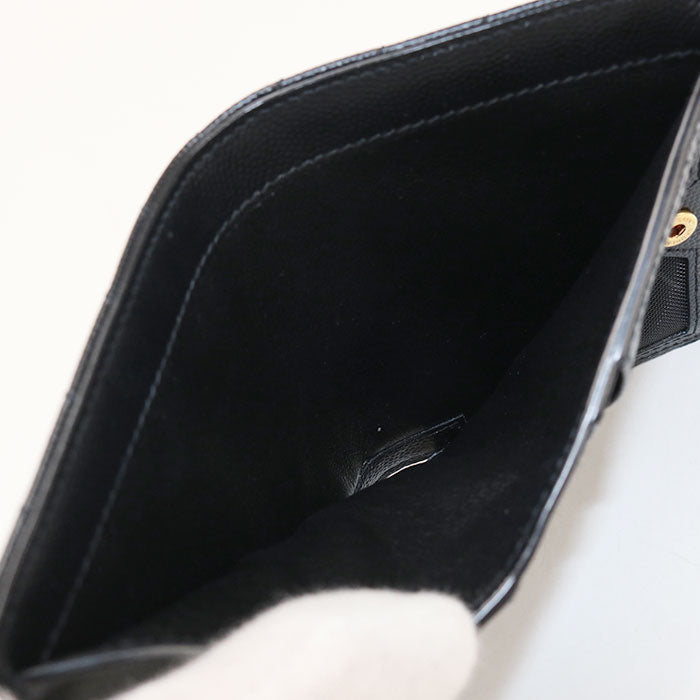 Saint Laurent カサンドラ モノグラム キャビアスキン 二つ折り財布 コンパクトウォレット - ブラック