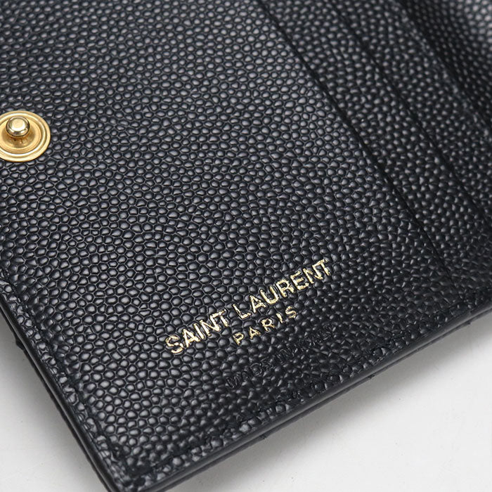 Saint Laurent カサンドラ モノグラム キャビアスキン 二つ折り財布 コンパクトウォレット - ブラック