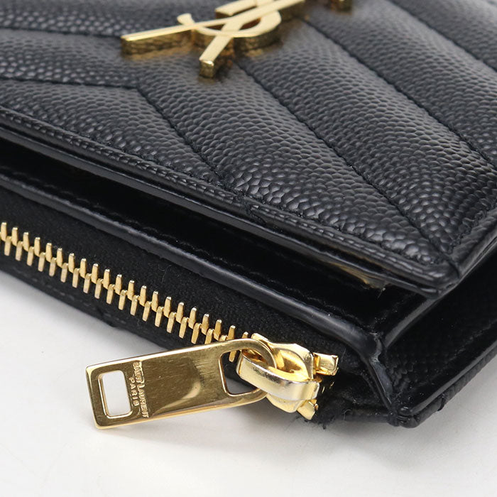 Saint Laurent カサンドラ モノグラム キャビアスキン 二つ折り財布 コンパクトウォレット - ブラック