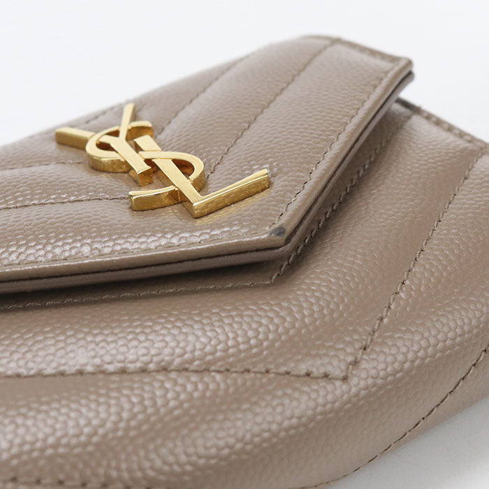 Saint Laurent カサンドラ マトラッセ キャビアスキン 三つ折り財布 コンパクトウォレット - ブラウン