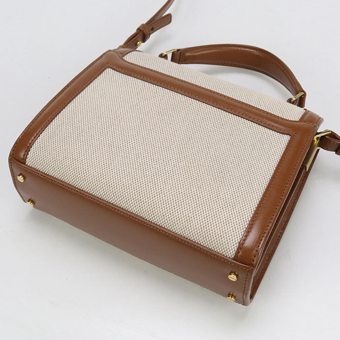 SAINT LAURENT カサンドラ キャンバス × レザー ハンドバッグ - ブラウン × ベージュ