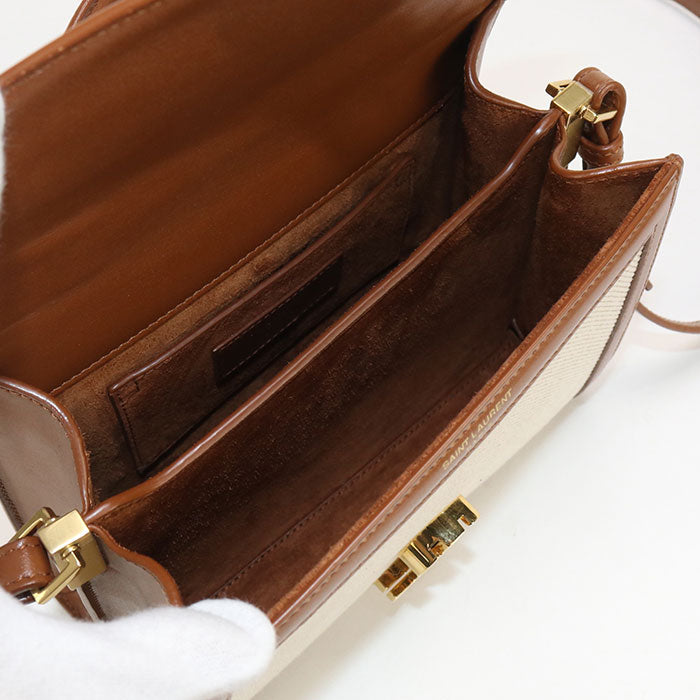 SAINT LAURENT カサンドラ キャンバス × レザー ハンドバッグ - ブラウン × ベージュ