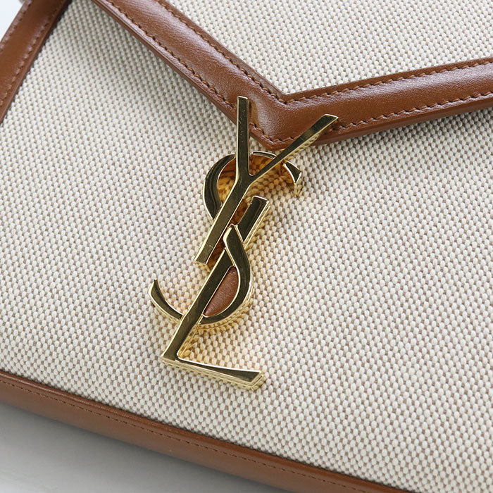 SAINT LAURENT カサンドラ キャンバス × レザー ハンドバッグ - ブラウン × ベージュ