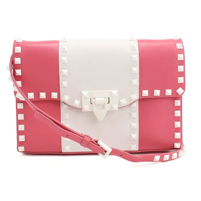 Valentino Rockstud Calfskin Shoulder Bag - Pink and White