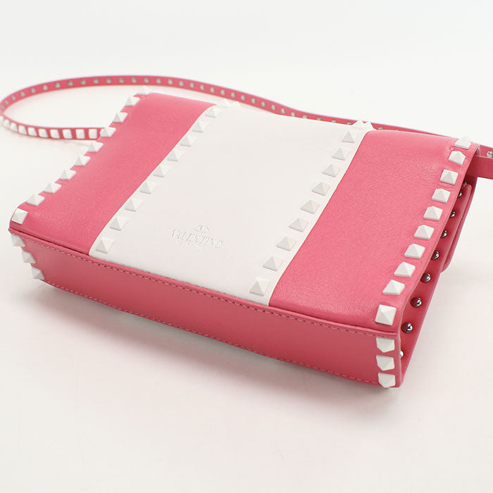 Valentino Rockstud Calfskin Shoulder Bag - Pink and White