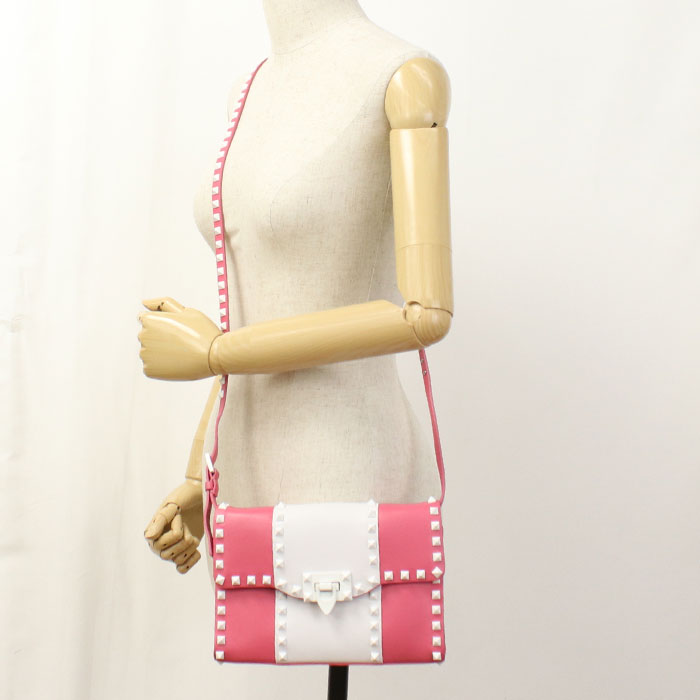 Valentino Rockstud Calfskin Shoulder Bag - Pink and White