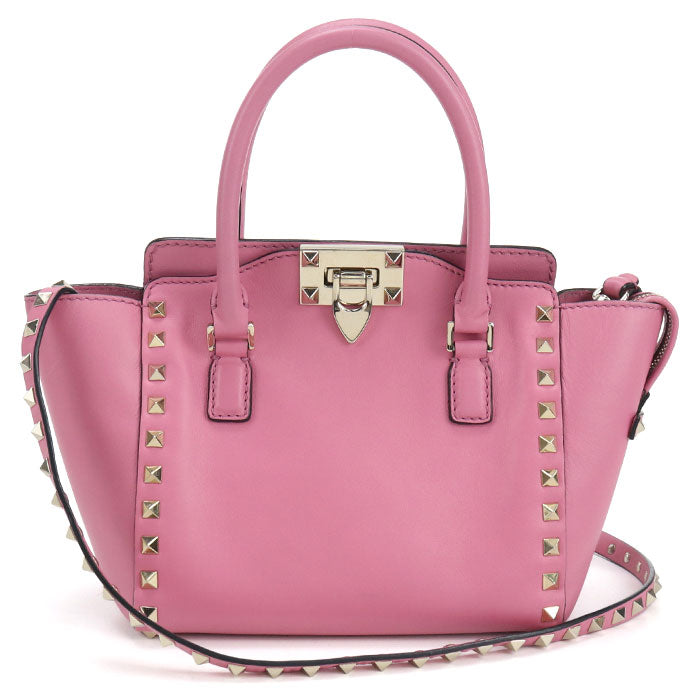 Valentino ロックスタッズ カーフレザー ハンドバッグ ショルダーバッグ - ピンク