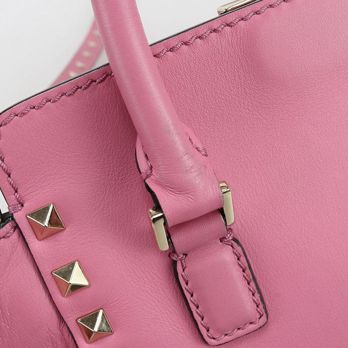 Valentino ロックスタッズ カーフレザー ハンドバッグ ショルダーバッグ - ピンク