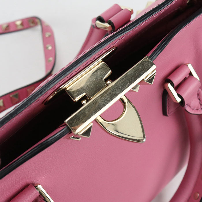 Valentino ロックスタッズ カーフレザー ハンドバッグ ショルダーバッグ - ピンク