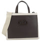 Valentino V Logo Signature Shopping Bag Canvas Tote Bag Shoulder Bag - Brown and White