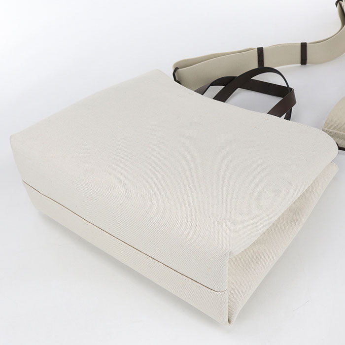 Valentino V Logo Signature Shopping Bag Canvas Tote Bag Shoulder Bag - Brown and White