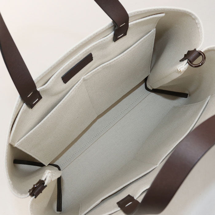 Valentino V Logo Signature Shopping Bag Canvas Tote Bag Shoulder Bag - Brown and White