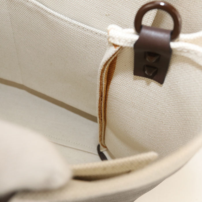 Valentino V Logo Signature Shopping Bag Canvas Tote Bag Shoulder Bag - Brown and White