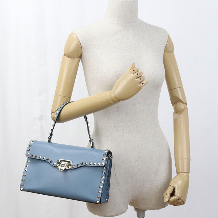 Valentino ロックスタッズ カーフスキン ハンドバッグ ショルダーバッグ - ブルー