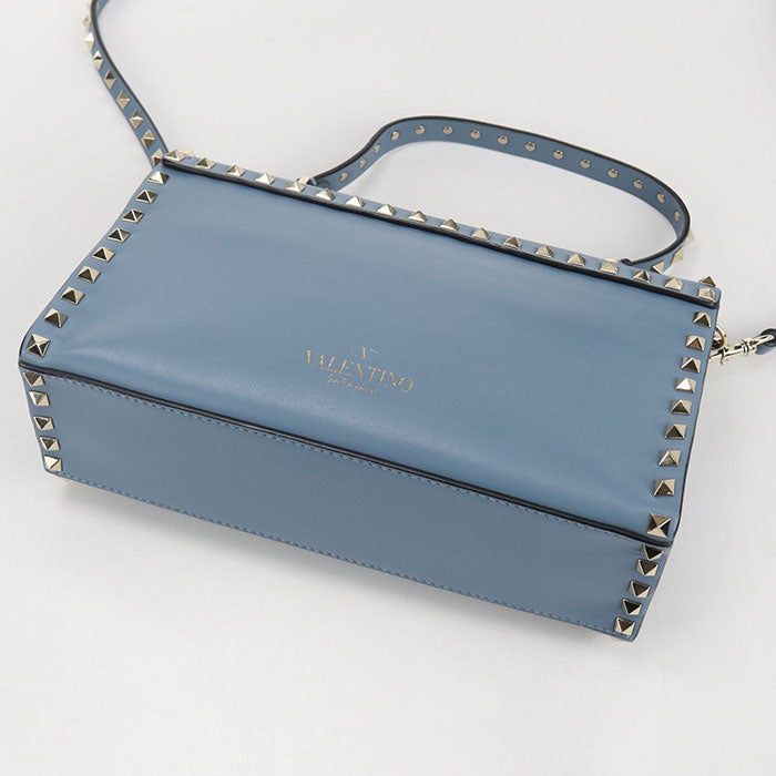 Valentino ロックスタッズ カーフスキン ハンドバッグ ショルダーバッグ - ブルー