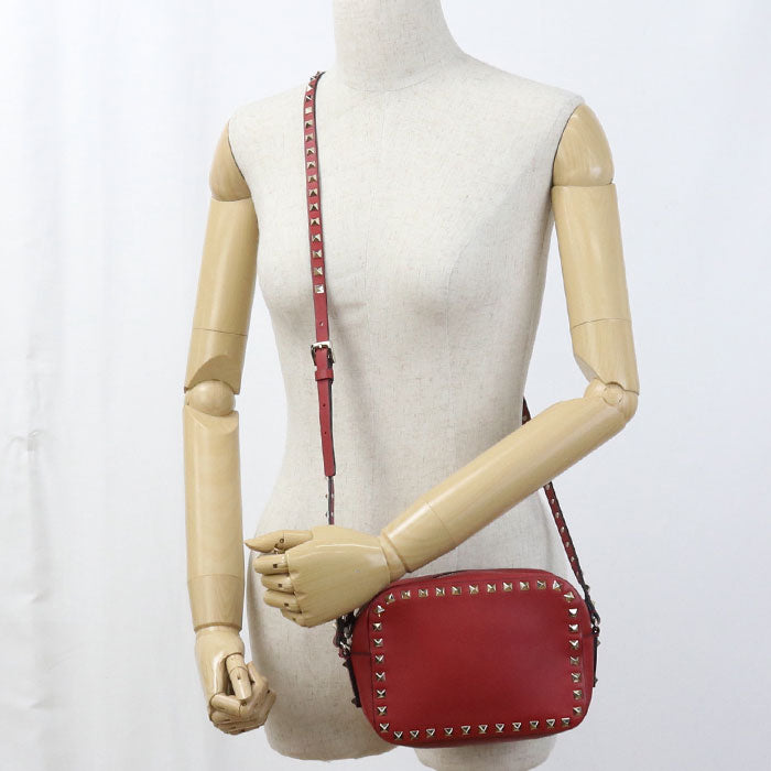 Valentino Rockstud Leather Shoulder Bag - Red